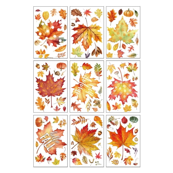 Geemin Autumn Window Clings 9 Sheets PVC Fall Decors Maple Leaf Pumpkins Art Sticker