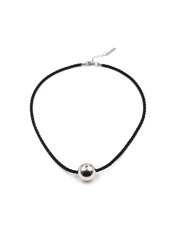 Black Rope Choker Beaded Necklace Fashionable Beaded Collar Chain with Lock Charm Fashion Bead Necklace Copper Material