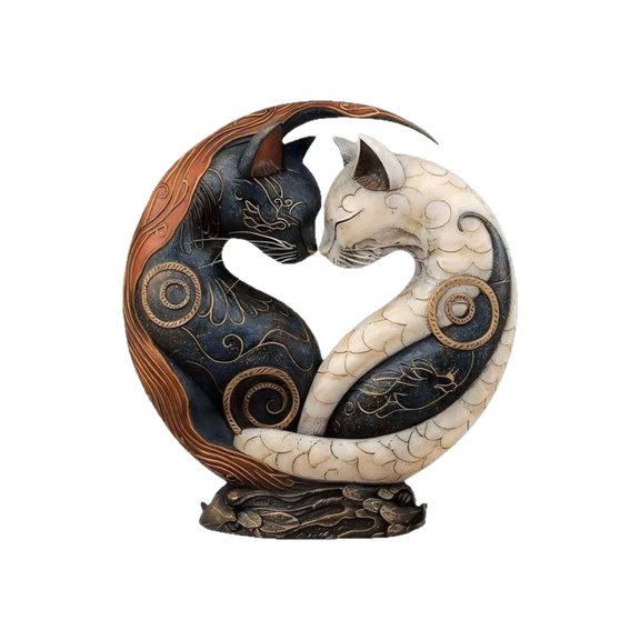 Geemin Black and White Cats Yin Yangs Art Desk Decors,Cats Statue Collectings Figurines