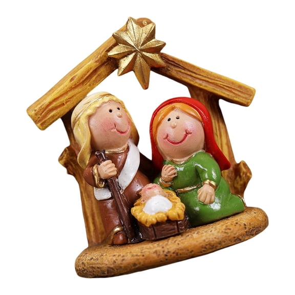 Geemin Cartoon Miniature Nativity Scene Statues Religious Home Decors Resins Manger Scene Figurines For Christmas Celebration