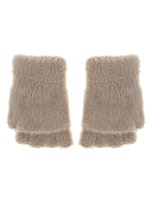 Cats Paw Pattern Glove Plush Fingerless Mittens with Flip Top Knitted Gloves