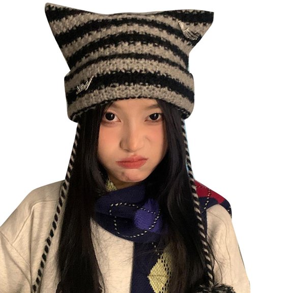 Geemin Crochet Devil Hat Kitten Ear Punk Knitted Cap with Claw Picture Prop