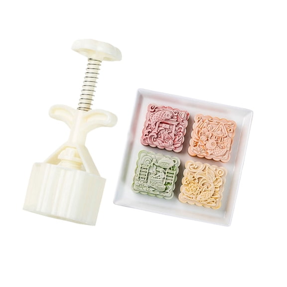 Geemin Cultural Artisanal Baking Molds Set 4Pcs Adjustable Size Mooncakes Press Tool