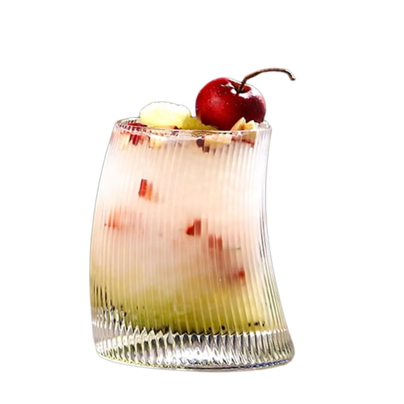 Geemin Curved Moon Shape Glass Mug Transparent Ribbed Drinking Cup for Home Breakfasts Parties Event and Social Gatherings