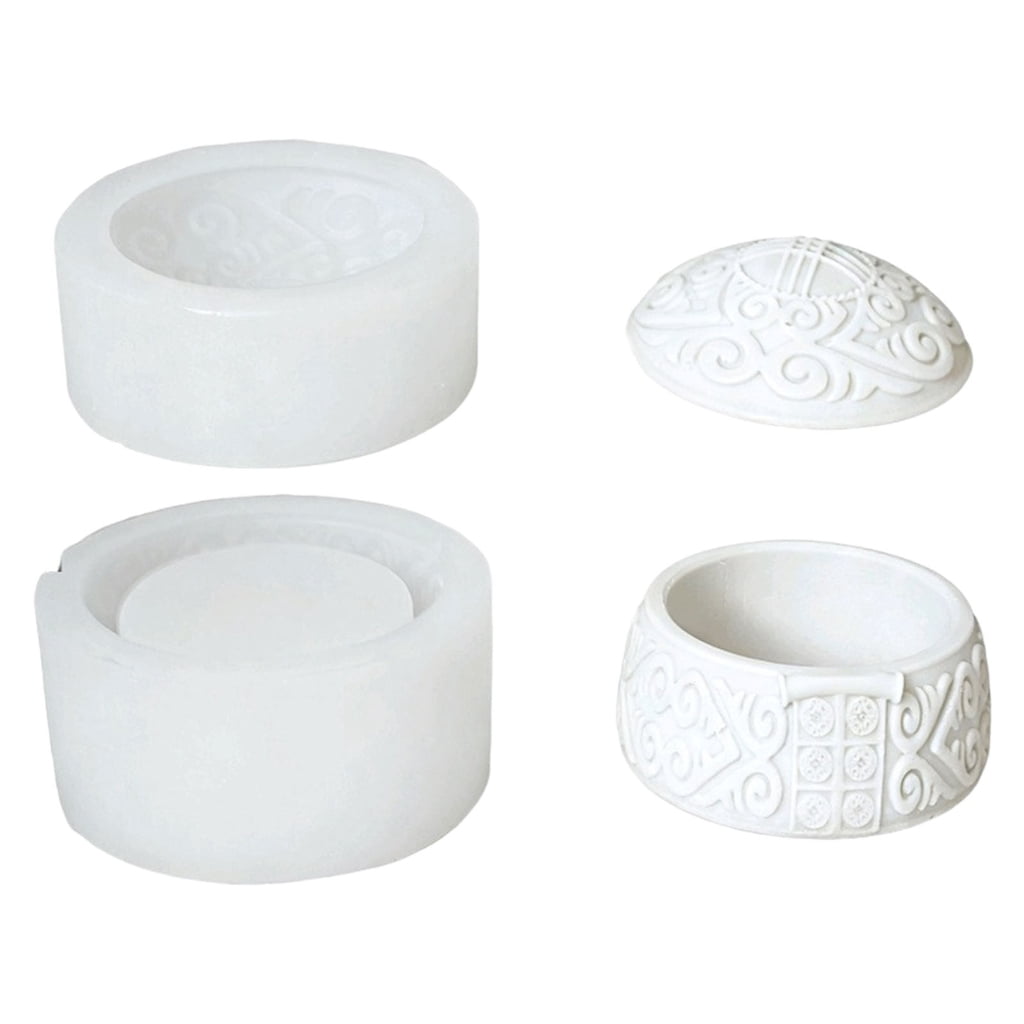 Geemin Embossed Resin Jar Molds with Lid Multipurpose Silicone Candle Mould for Candle Cup Jewelry Case Holiday Decoration