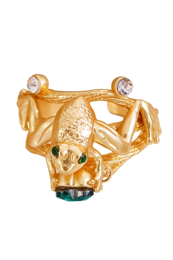 Eye Catching Emerald Heart Frogs Ring for Special Occasions Finger Ring
