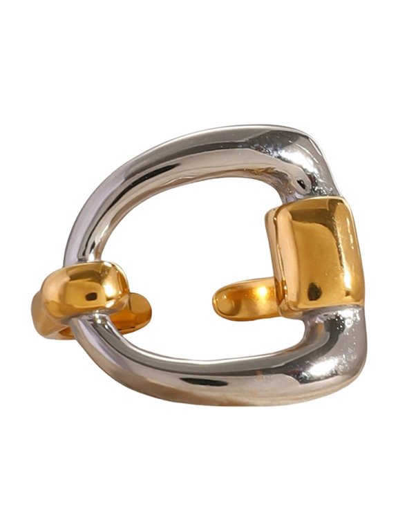 Glossy Shine Stainless Steel Gold Silver Letter D Geometric Opening Ring for Women Finger Accessory Fashion Jewelry