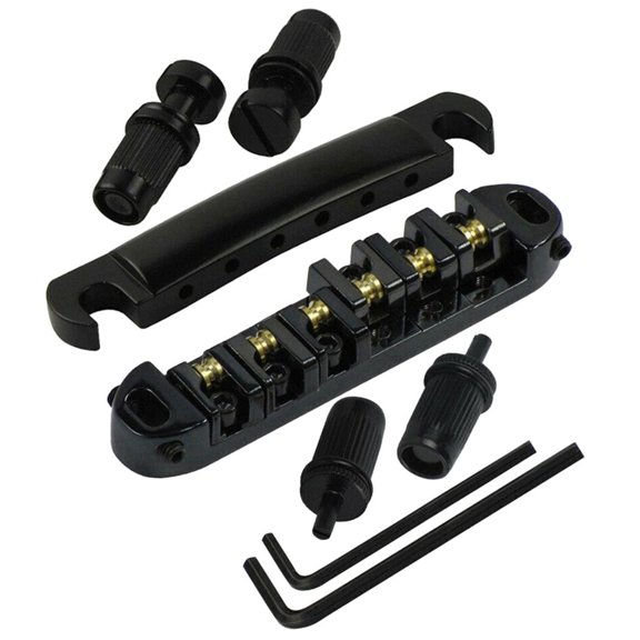 Geemin Guitar Bridge Kit Practical Roller Saddle Bridge Height Adjustable Saddle Bridge Tailpiece Bridge for Les-Paul-SG