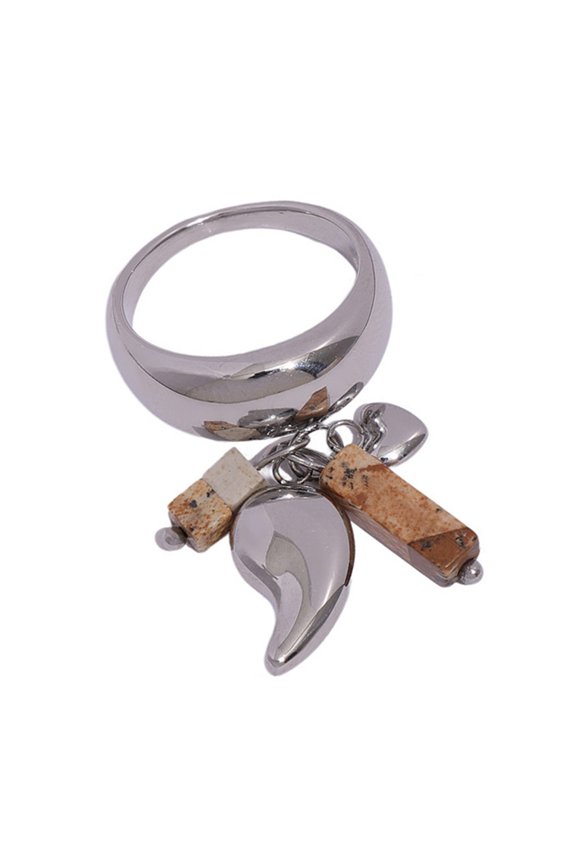 Handmade Casting Rings with Natural Stone Elegant Stainless Steel Finger Rings Charm Featuring Waterdrop Tassels Designs
