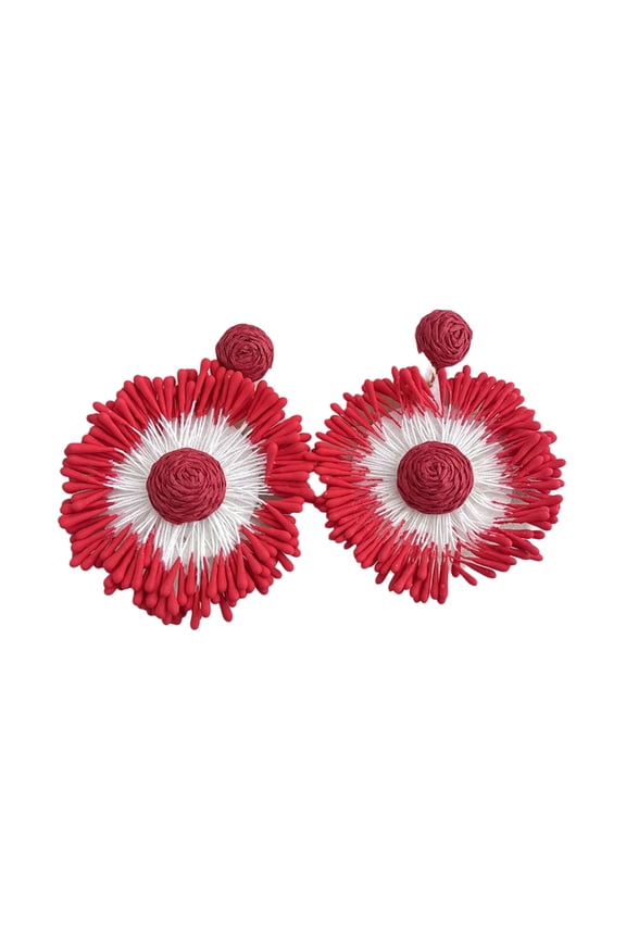 Lightweight User Friendly Raffia Earrings Bohemian Sunflower Design Summer Jewelry