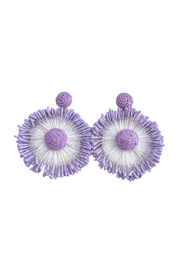 Lightweight User Friendly Raffia Earrings Bohemian Sunflower Design Summer Jewelry