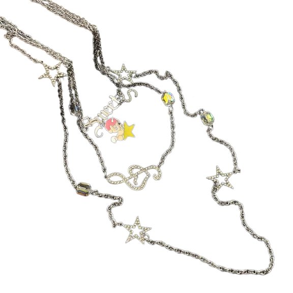 Geemin Multi-layer Metal Chain Musical Note Five-Pointed Star Rhinestones Necklace