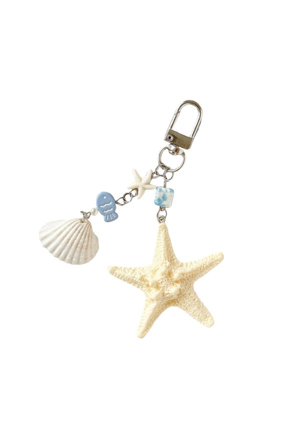 Nauticals Theme Keychain Portable Starfish Shell Resin Accessory for Backpacks Keyrings