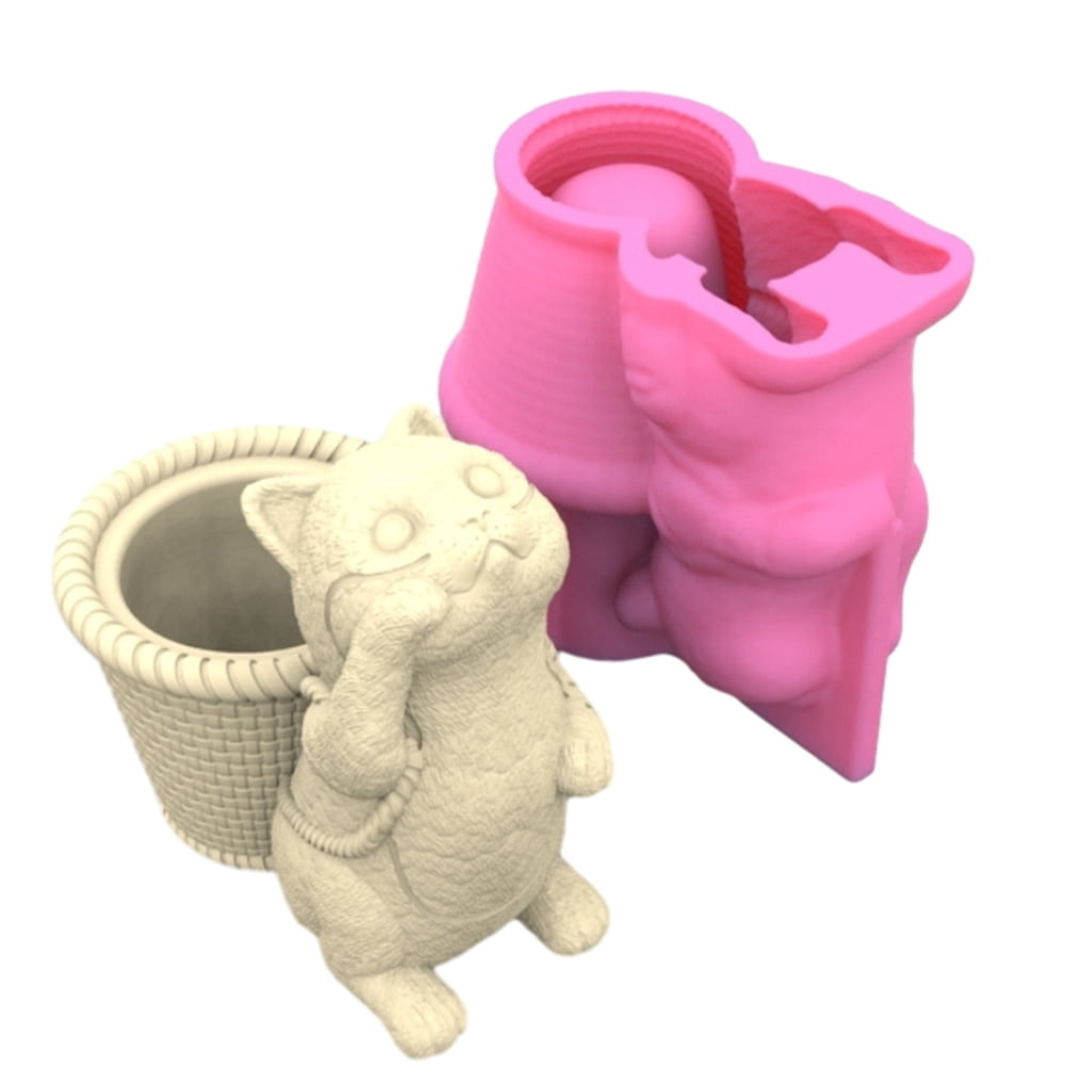 Geemin Nonstick Cute Cat Pen Holder Mold Flower Pot Epoxy Resin Silicone Mold DIY Crafts Ornament Tool for DIY Decoration