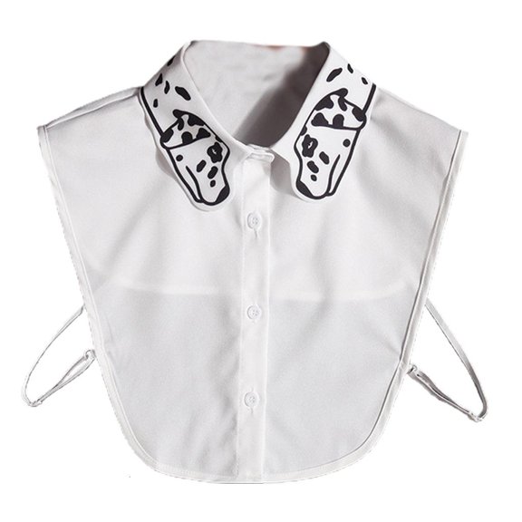 Geemin Office Lady Spotty Dog Print Lapel Fake Collar Detachable Dickey White Blouse Women Work Button Down Layering Chiffon Half Shirt Crop Top