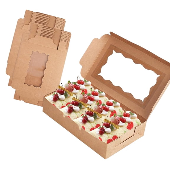 Geemin Pack of 20 Brown Paper Cupcake Boxes with Clear Window for Desserts and Gifts