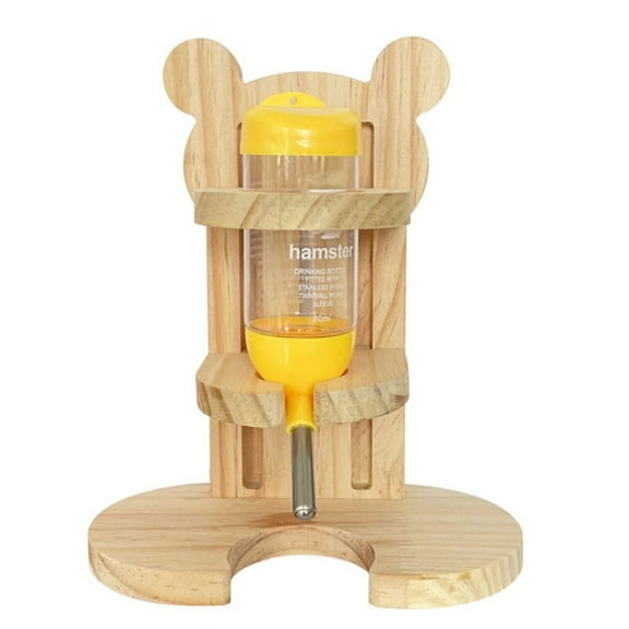 Geemin Plastic Water Bottle with Stable Wood Bracket for Rabbits Rats Chipmunks Squirrels and Other Small Rodents