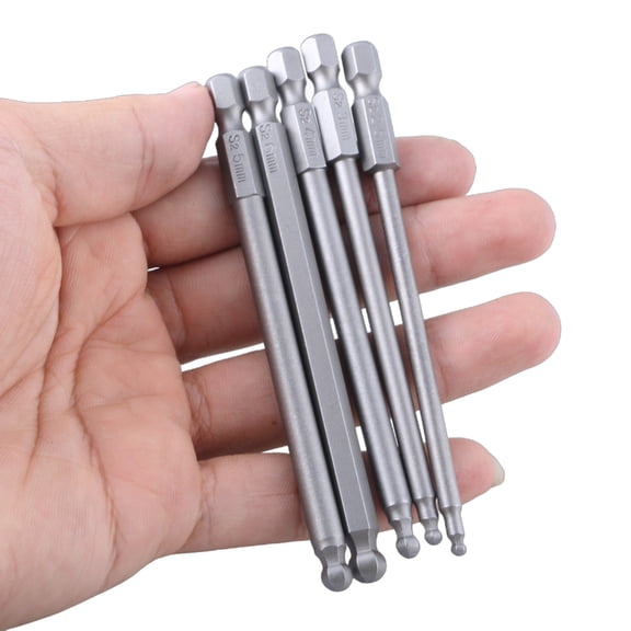 Geemin Precisions Magnetic Ballhead End Hex Bits, Alloy Steel, 100mm, 1/4" Shank 5Piece Toolkit