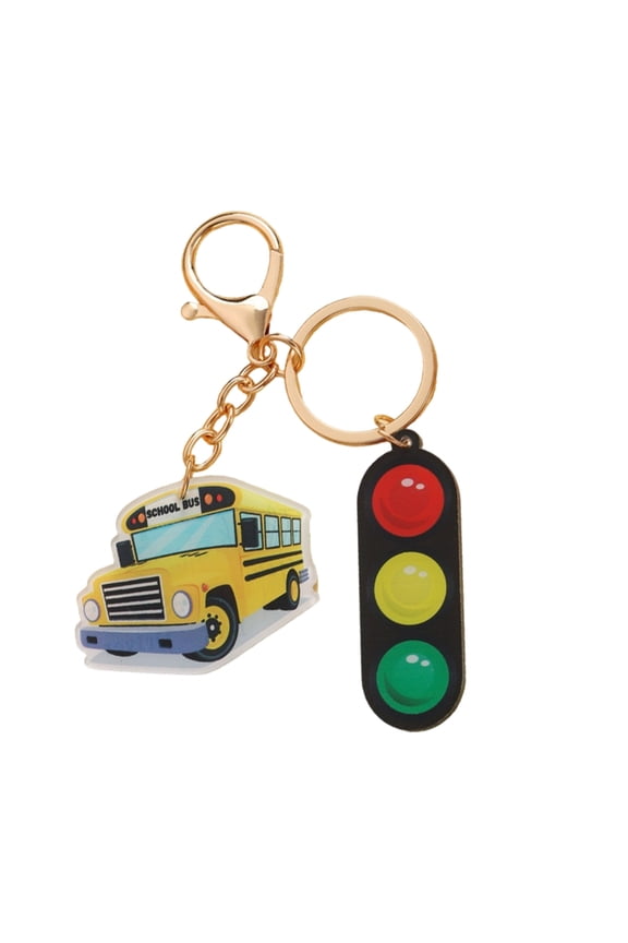 School Bus Keychain Bag Charm Handbag Backpack Bag Pendant Charm Car Keyring Traffic Light School Bus Keychain Charm