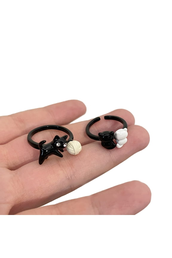 Set of 2 Black Cat Open Rings Women Fashion Couple Rings Wedding Finger Accessories Jewelry Female Aesthetic Finger Rings