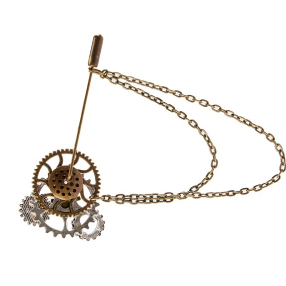Geemin Steampunk Gear Brooch Lapel Pin with Metal Chain Gothic Vintage Jewelry Badges