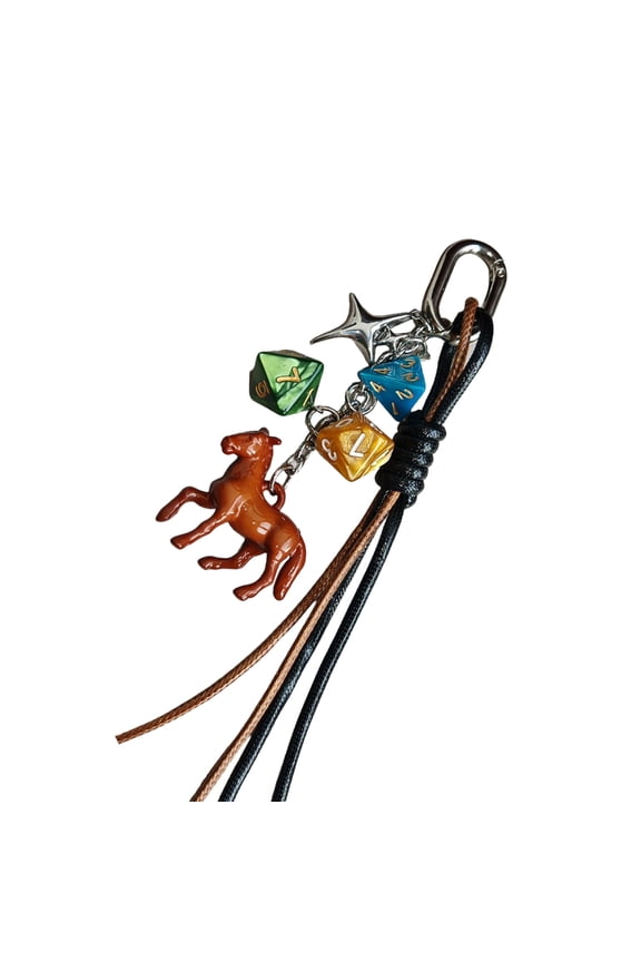 Stylish Weaving Rope Keyring 3D Dices and Horse Keychain Handmade Bag Pendant Accessories for Fashion Enthusiasts