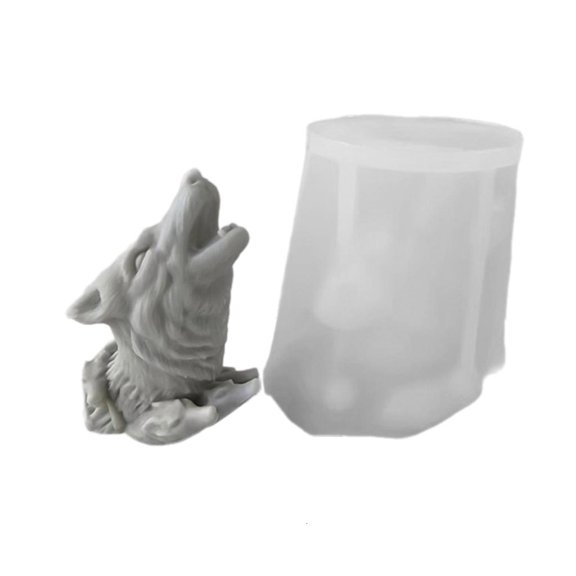 Geemin Unique Statue Mold 3D Wolf Head Figurine Ornament Candle Silicone Molds Handmade Soap Making Tool Home Decors