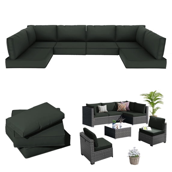 Geemuslly 14-Piece Outdoor Sectional Replacement Cushion Set, Waterproof 6-Seat Patio Cushions, Dark Grey