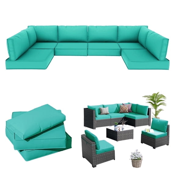 Geemuslly 14-Piece Outdoor Sectional Replacement Cushion Set, Waterproof Patio Cushions, Lake Blue