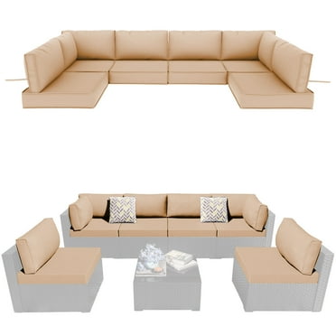 Geemuslly 14-Piece Outdoor Sectional Replacement Cushion Set, Waterproof Patio Cushions for 6-Seat Furniture, Liner&Cover (Not include sofa), Light Yellow