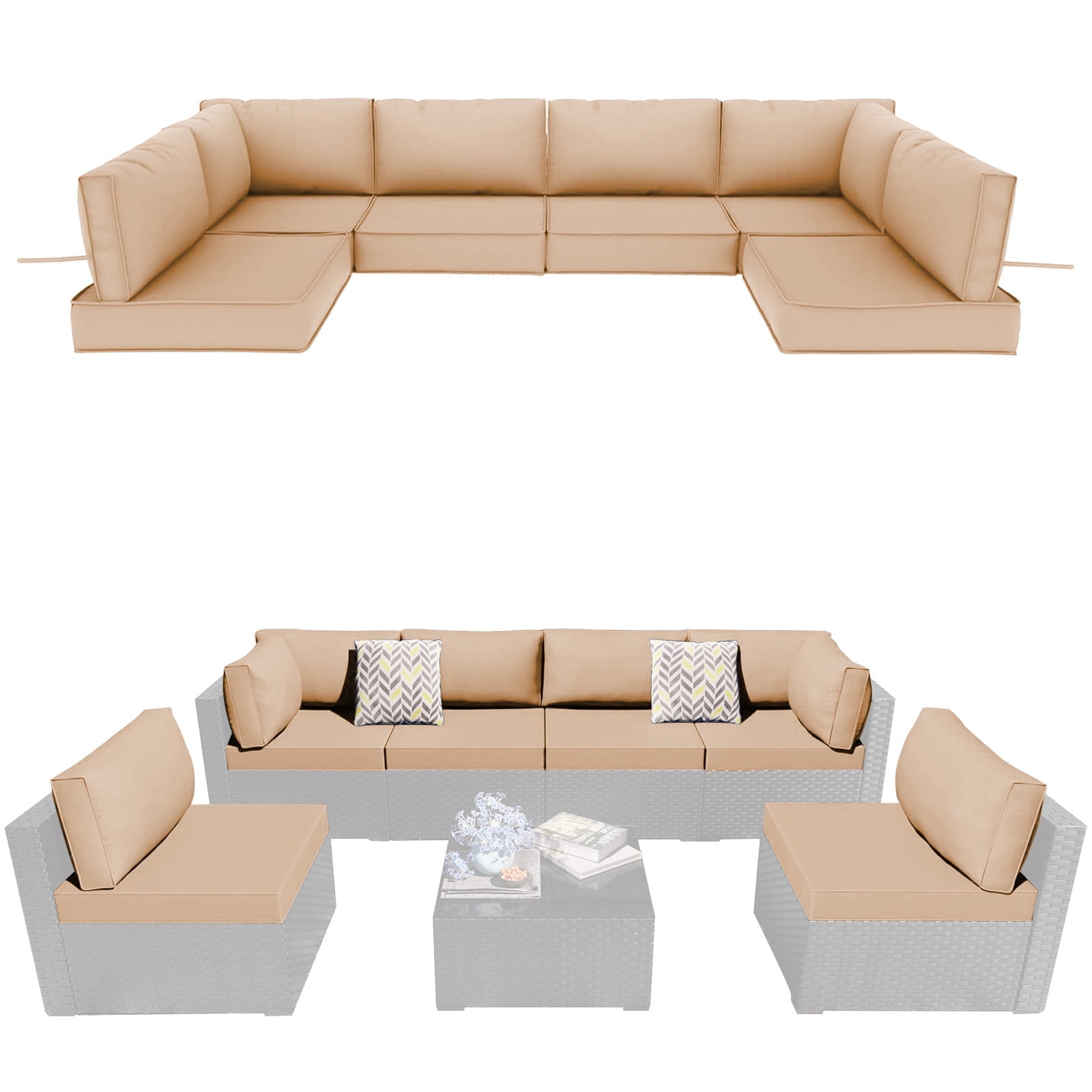Geemuslly 14-Piece Outdoor Sectional Replacement Cushion Set ...
