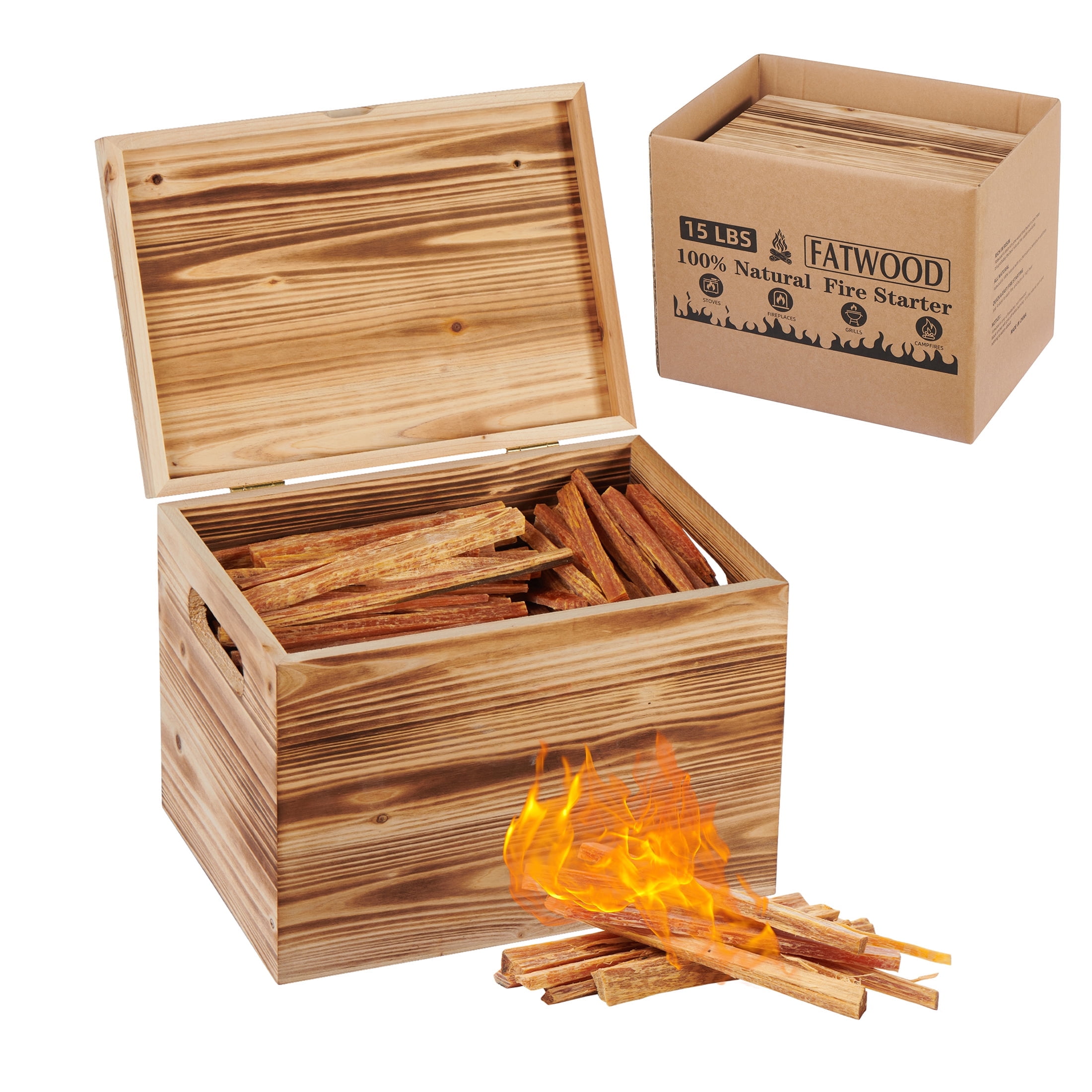 Allume-feu Naturel En Pin Résineux (Fatwood) - Lot De 3 Bâtons Pour Camping, Randonnée & Feu De Cheminée | Démarrage Rapide