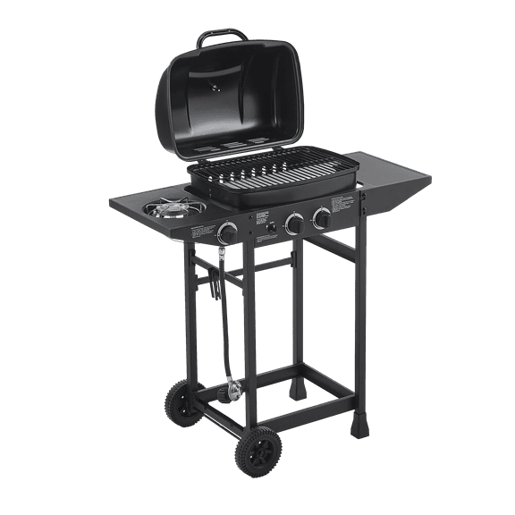 Geemuslly 2-Burner Propane Gas Grill with Side Burner, 24000 BTU Stainless Steel Compact BBQ Grill, Portable Outdoor Patio Barbecue with Enameled Grates