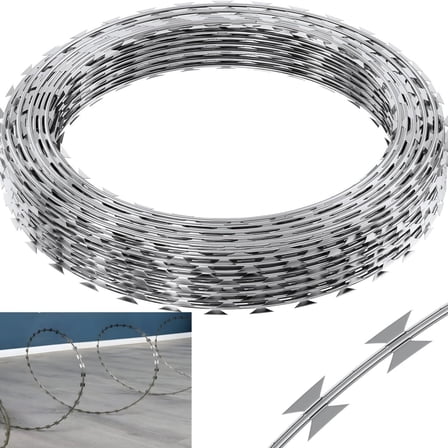 Geemuslly 325ft Galvanized Razor Wire Fencing, Concertina Barbed Wire Ribbon, 18-Inch Coil Diameter, Hot-Dip Steel Security Fence for Outdoor Perimeter & Critter Deterrent, Silver Single spiral