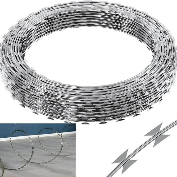 Geemuslly 325ft Galvanized Razor Wire Fencing, Concertina Barbed Wire Ribbon, 18-Inch Coil Diameter, Hot-Dip Steel Security Fence for Outdoor Perimeter & Critter Deterrent, Silver Single spiral