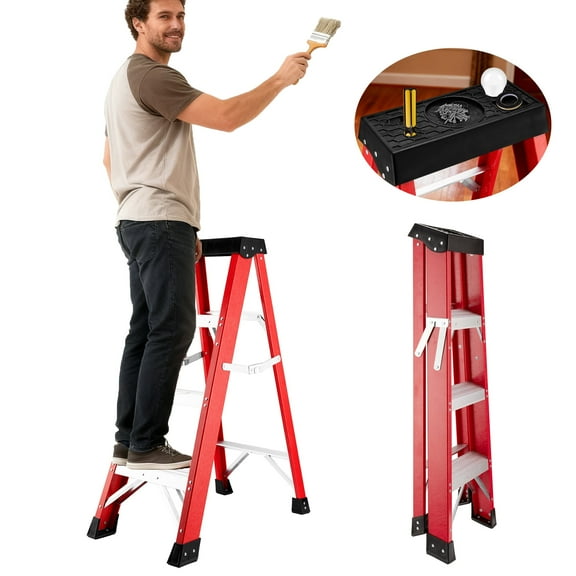 Geemuslly 4-Foot Heavy Duty Fiberglass Step Ladder, Folding Platform Ladder with 500 lbs Load Capacity, Type IAA, for Home and Work Use