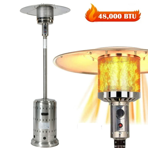 Geemuslly 48,000 BTU Outdoor Propane Patio Heater with Wheels and Protective Cover, Stainless Steel Burner, Triple Safety Protection for Garden, Backyard, Commercial Use