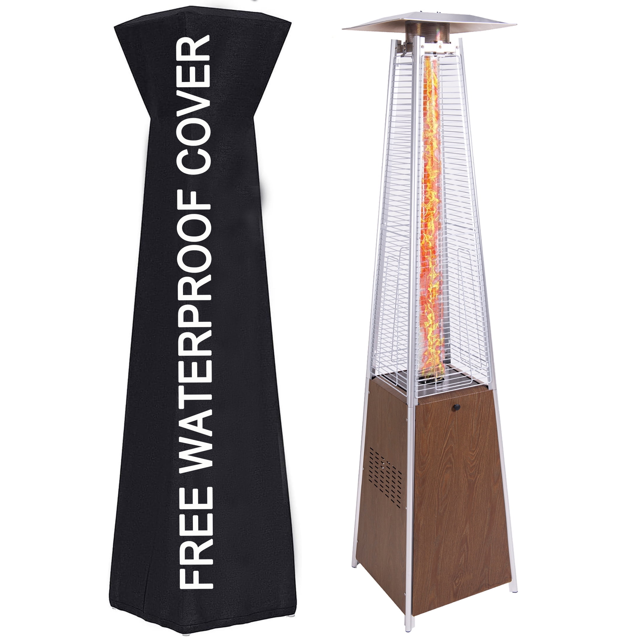 Geemuslly 48,000 BTU Patio Heater, Outdoor Propane Heater with Wheels and Cover, Pyramid Flame Quartz Glass Tube, Triple Safety Protection for Patio, Garden, Backyard, Brown