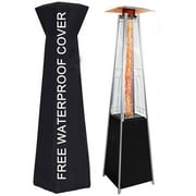 Geemuslly 48,000 BTU Patio Heater, Outdoor Propane Heater with Wheels and Cover, Pyramid Flame Quartz Glass Tube, Triple Safety Protection for Patio, Garden, Backyard