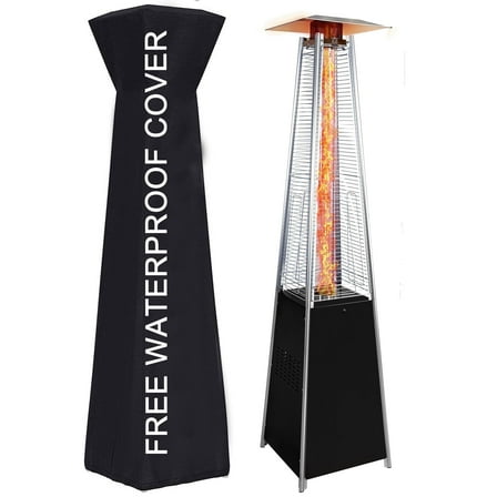 Geemuslly 48,000 BTU Patio Heater, Outdoor Propane Heater with Wheels and Cover, Pyramid Flame Quartz Glass Tube, Triple Safety Protection for Patio, Garden, Backyard