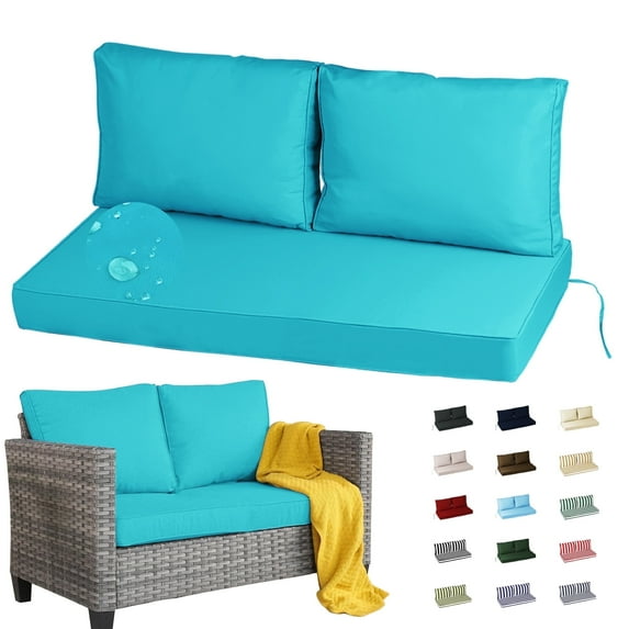Geemuslly 48 x 24 Outdoor Loveseat Cushion Set, Waterproof & Fade-Resistant Patio Replacement Cushions for Sofa, Bench, or Swing – Thick Seat & Backrest Support,Lake Blue