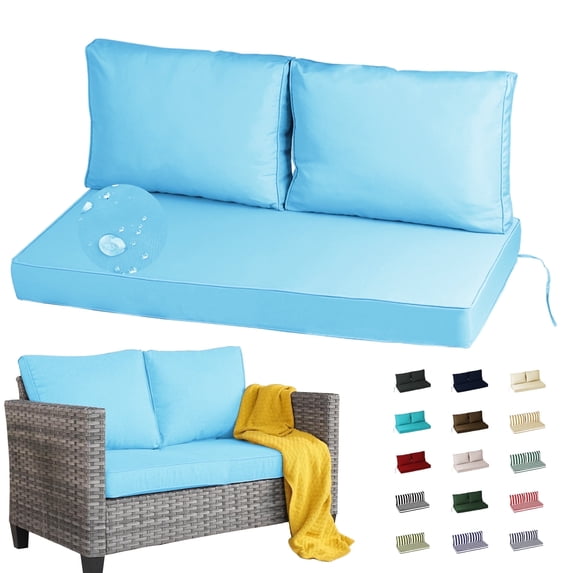Geemuslly 48 x 24 Outdoor Loveseat Cushion Set, Waterproof & Fade-Resistant Patio Replacement Cushions for Sofa, Bench, or Swing – Thick Seat & Backrest Support,Sky Blue