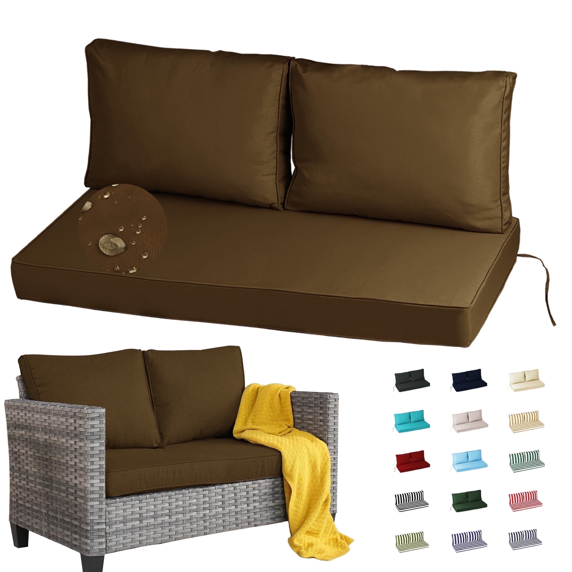 Geemuslly 48 x 24 Outdoor Loveseat Cushion Set, Waterproof & Fade-Resistant Patio Replacement Cushions for Sofa, Bench, or Swing – Thick Seat & Backrest Support,Coffee