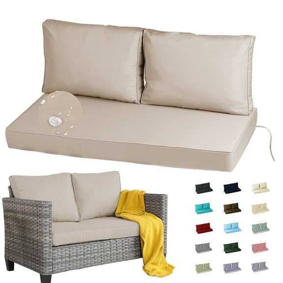 Geemuslly 48 x 24 Outdoor Loveseat Cushion Set, Waterproof & Fade-Resistant Patio Replacement Cushions for Sofa, Bench, or Swing – Thick Seat & Backrest Support,Khaki