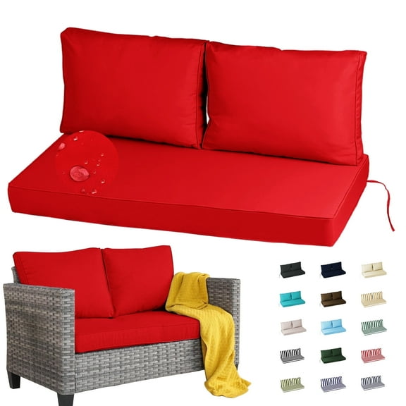 Geemuslly 48 x 24 Outdoor Loveseat Cushion Set, Waterproof & Fade-Resistant Patio Replacement Cushions for Sofa, Bench, or Swing – Thick Seat & Backrest Support,Red