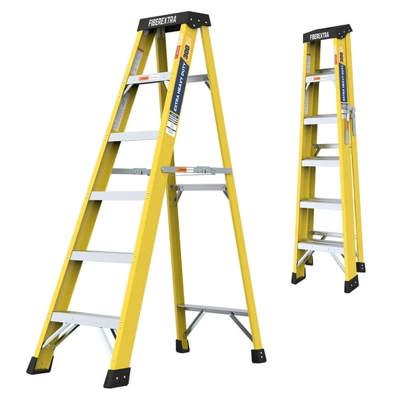 Geemuslly 6-Step Fiberglass Step Ladder, 300 lbs Load Capacity Type IAA, Non-Conductive Single Side Folding Ladder with Anti-Slip Pedals, ANSI Certified for Electrical Work & Home Improvement