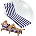 thumbnail image 1 of Geemuslly Outdoor Chaise Lounge Cushion 72x21 Inch With Headres - Waterproof Patio Chair Cushions Non-Slip with Ties, Fade Resistant for Pool Beach Garden Recliner,Blue & White Stripes,1Pcs, 1 of 7