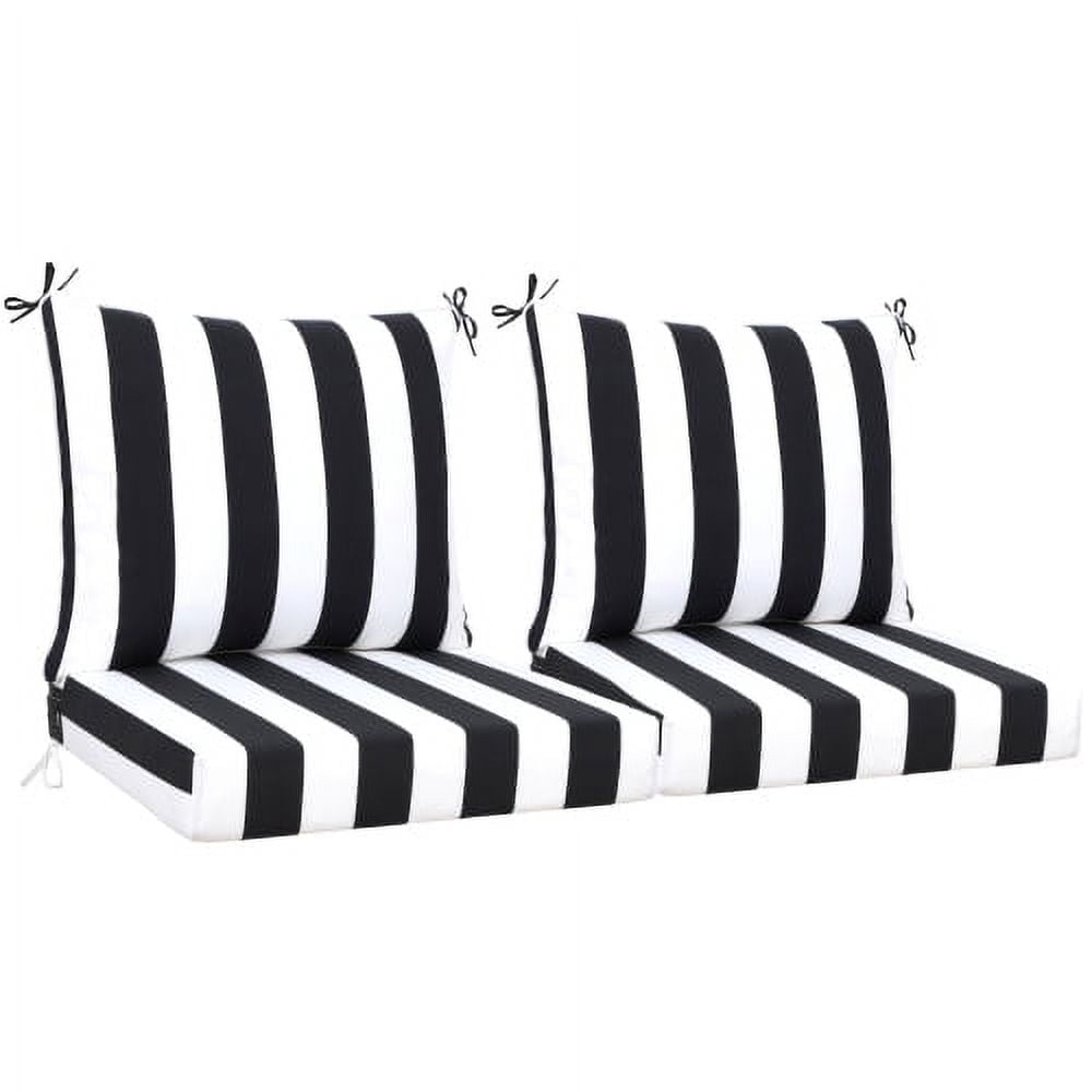Geemuslly Outdoor Cushions for Patio Furniture 24 x 24 Inch, Double-Sided Waterproof Backrest and Deep Seat Cushion Set with Removable Cover,Black & White Print, Set of 2