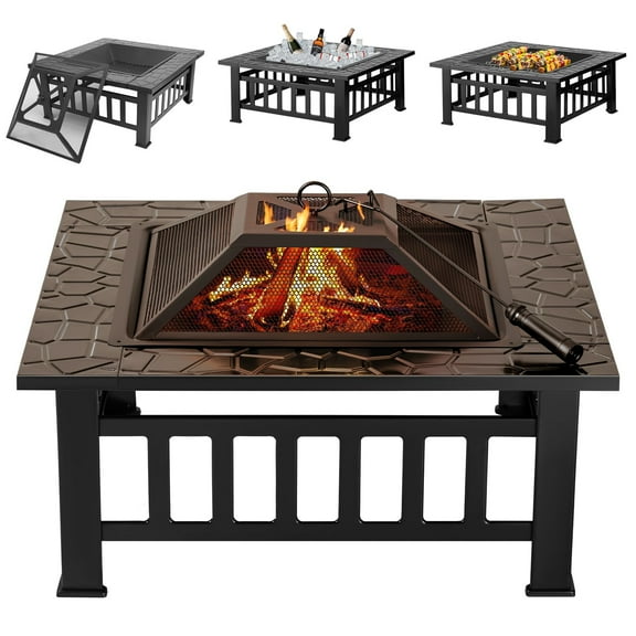 Geemuslly Outdoor Fire Pit, 32 Inch Firepit Table Metal Outdoor Fireplaces for Outside Patio Camping