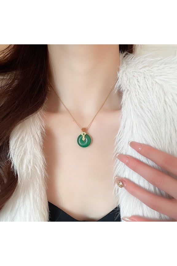 Geen Jade Donut Pendant with Gold Plated Over 925 Sterling Silver Chain. Lucky Green Jade Donut Pendant for a Jade Lover.